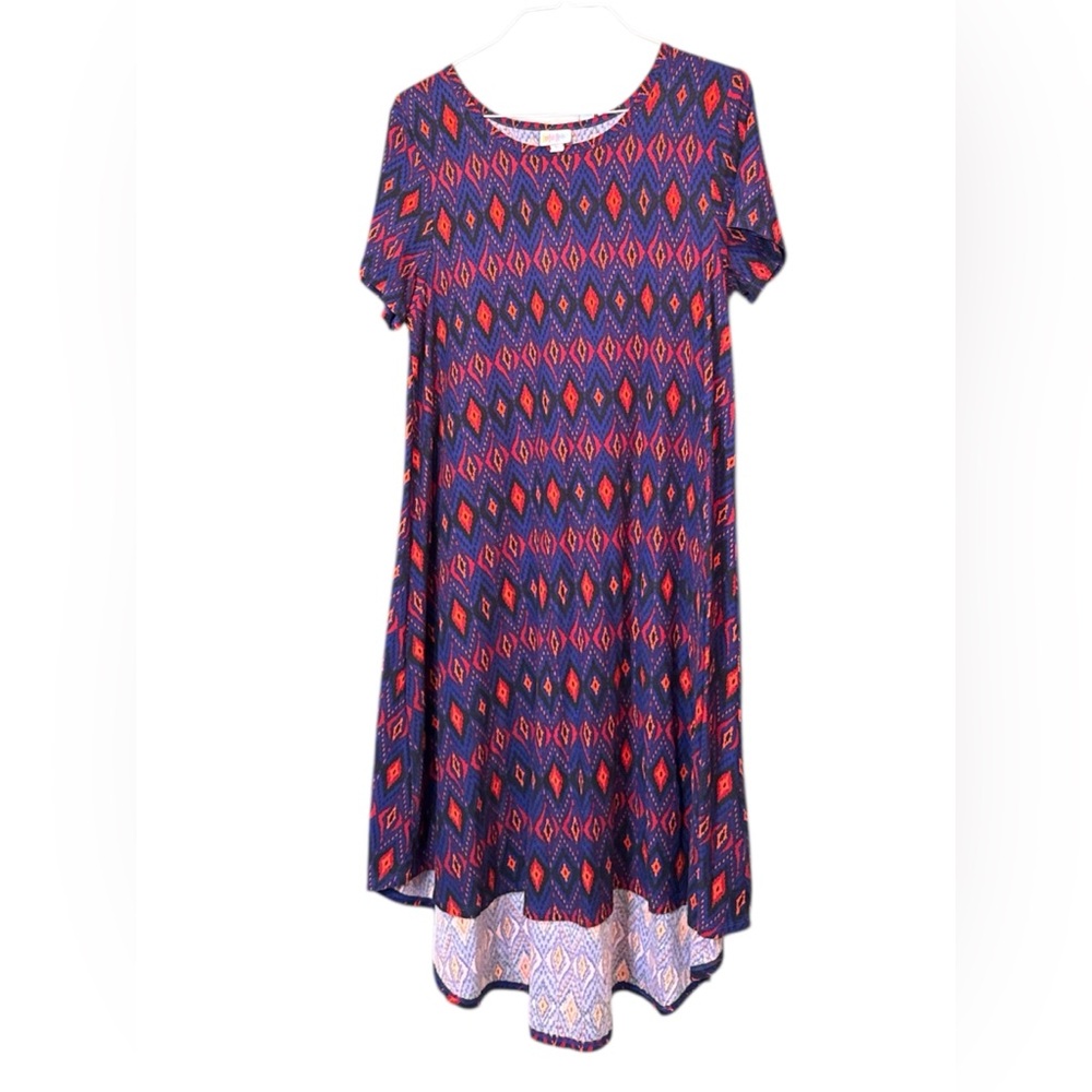 LuLaRoe Carly Midi High Low Dress with Short Sleeves and Crew Neck Size L